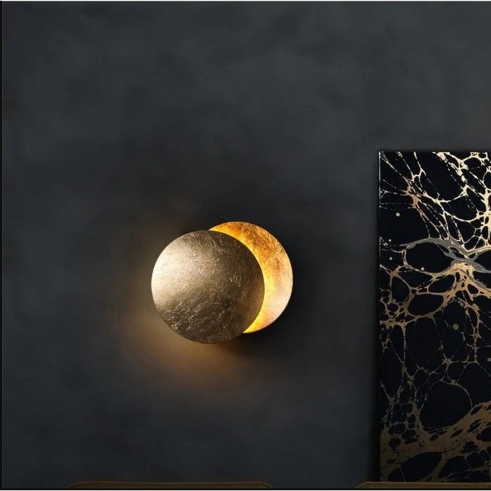 Solar Lunar Eclipse LED Wall Sconce Modern Gold Disc Sculpture Shadow Light Lamp